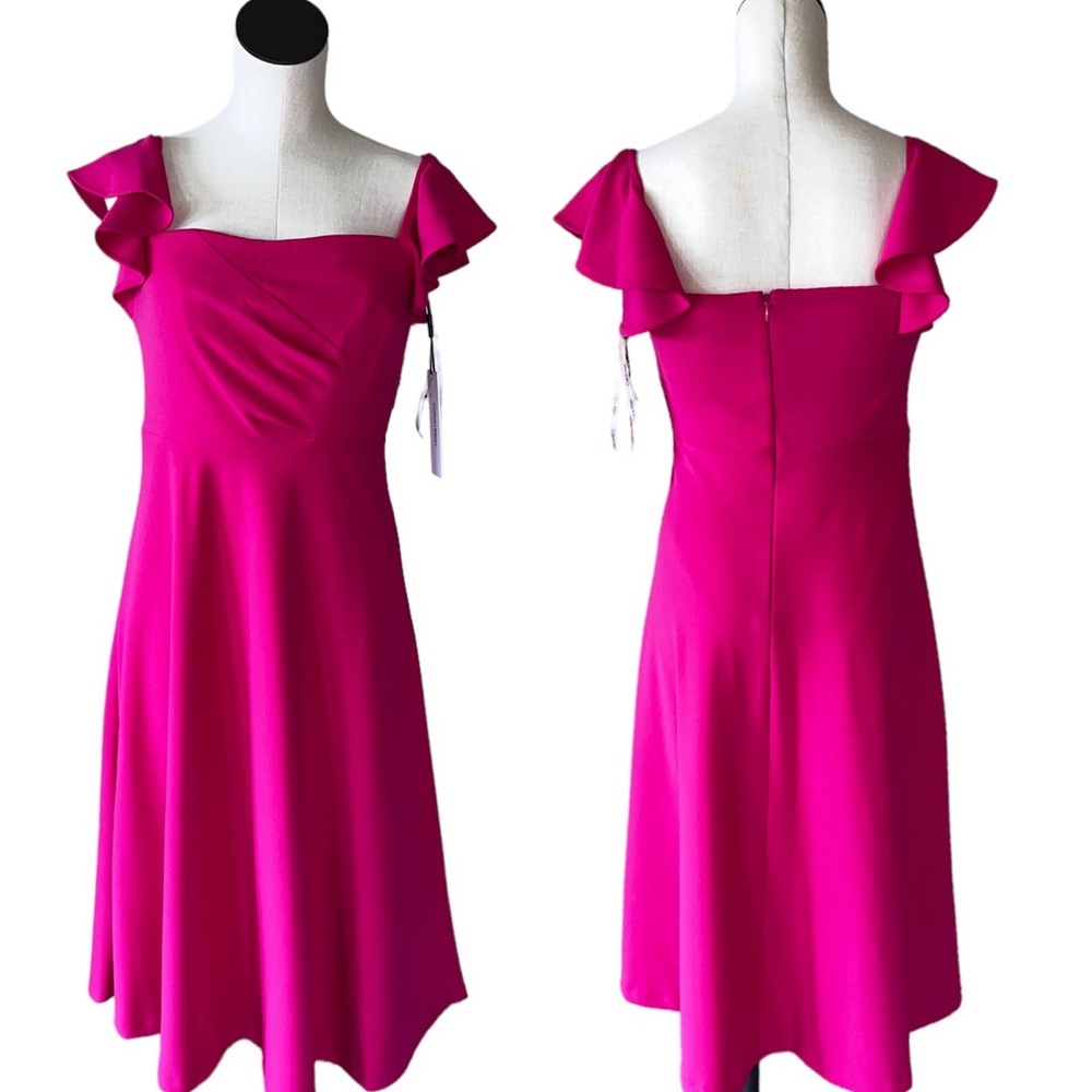 NWT  CALVIN KLEIN Women's Ruffle-Strap Pleated Sheath Dress Pink SZ-4